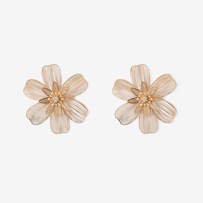 Grandes boucles d'oreilles fleurs en filigrane dorées doré <span itemprop=