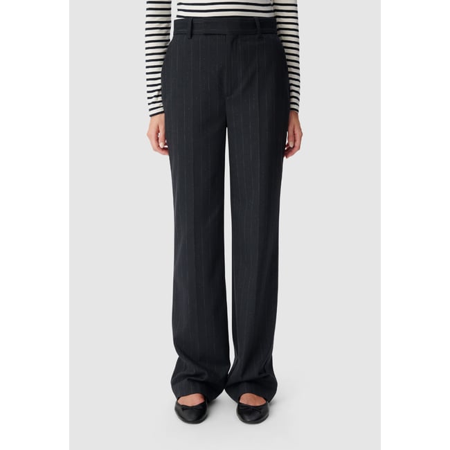 Pantalon de tailleur rayures fil textile bleu marine <span itemprop=