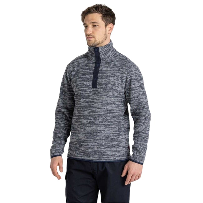 Haut polaire manches longues à col montant zippé FINNIAN bleu marine foncé chiné <span itemprop=