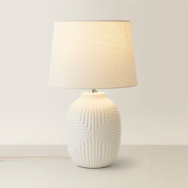 Medium Geometric Ribbed Gloss Table Lamp with Tapered Shade - SO'HOME