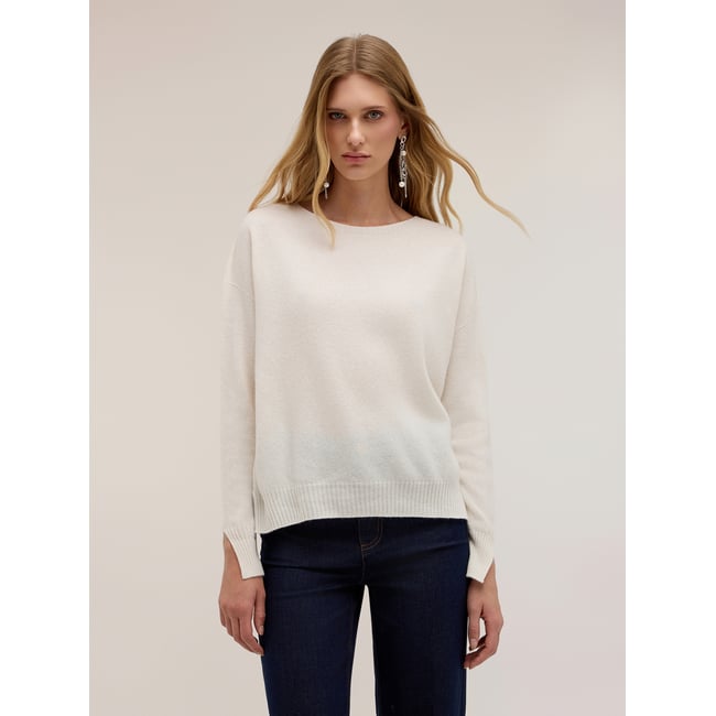Pull à col bateau blanc <span itemprop=
