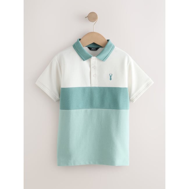 Polo texturé en color-block bleu sarcelle/écru <span itemprop=