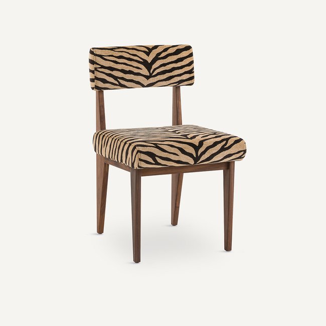 Chaise noyer, tissu jacquard, Izag imprimé animal <span itemprop=