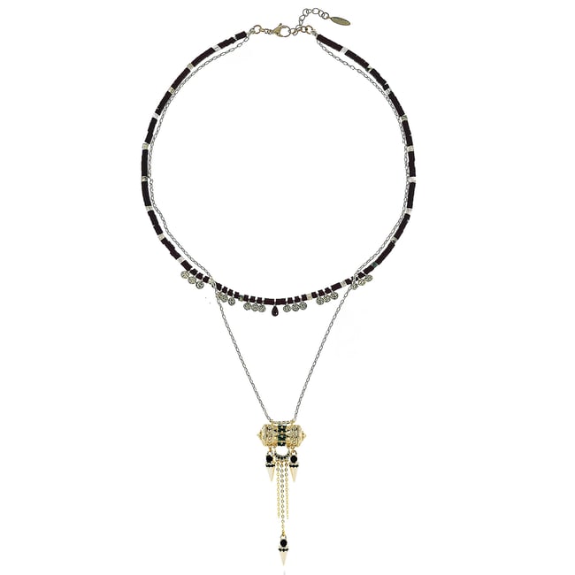 Collier double perles et chaîne avec pendentif ELSY - HIPANEMA