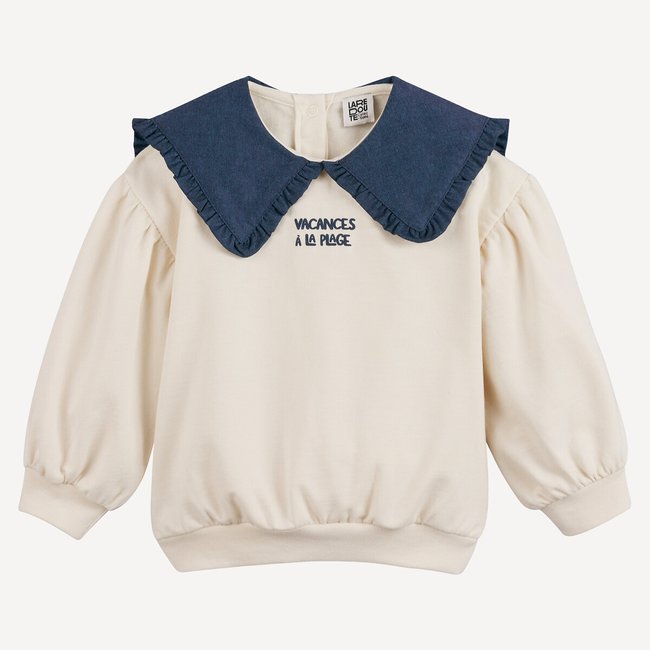 Sudadera de felpa con cuello Peter Pan vaquero beige <span itemprop=