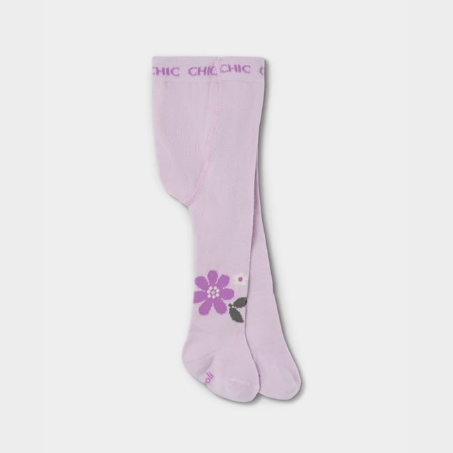 Collants bébé imprimé fleurs violet <span itemprop=