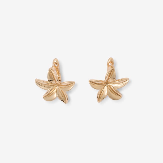 Boucles d'oreilles fleurs tropicales dorées doré <span itemprop=