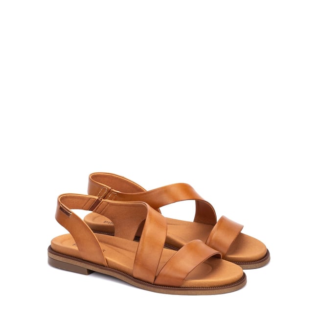 Sandales plates en cuir Navia cognac <span itemprop=