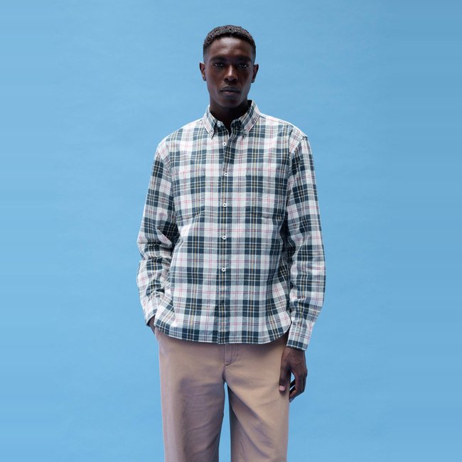 Chemise en flanelle à carreaux en coton ecru <span itemprop=