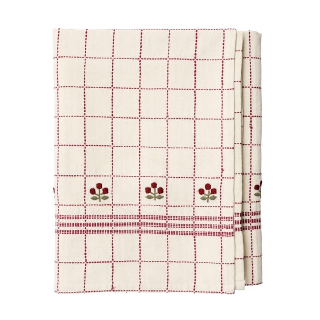 Nappe rectangulaire coton broderie rouge <span itemprop=