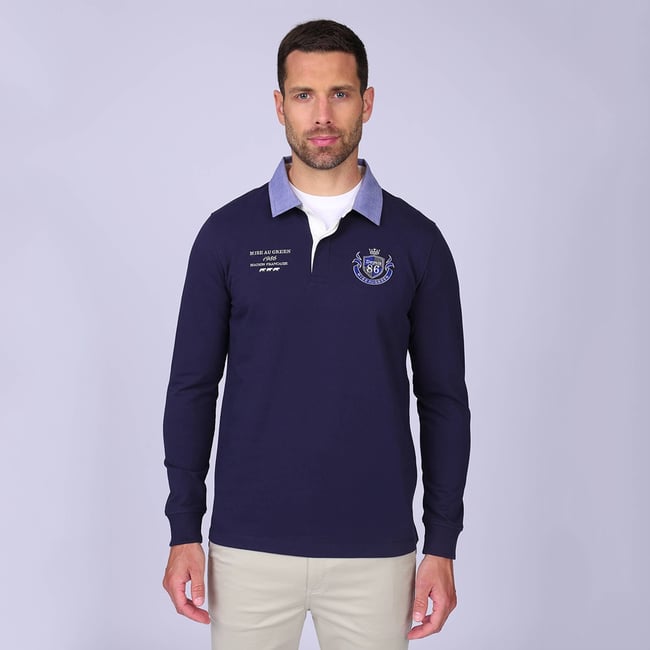 Polo Rugby avec blason bleu marine <span itemprop=