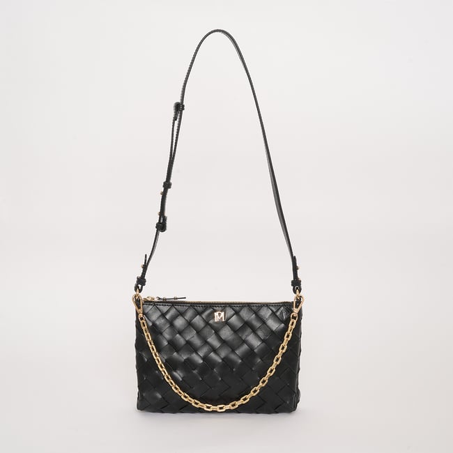 Sac pochette en cuir de vachette tressé, VIOLETTE noir <span itemprop=