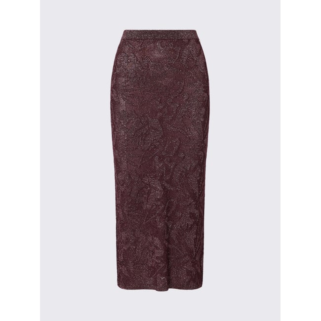 Jupe Midi en Dentelle Lamé aubergine <span itemprop=