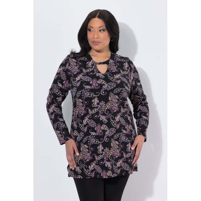 T-shirt long motif cachemire noir <span itemprop=