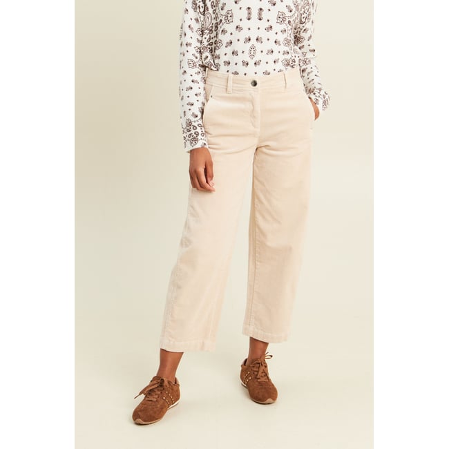 Pantalon large 7/8ème en velours sable <span itemprop=