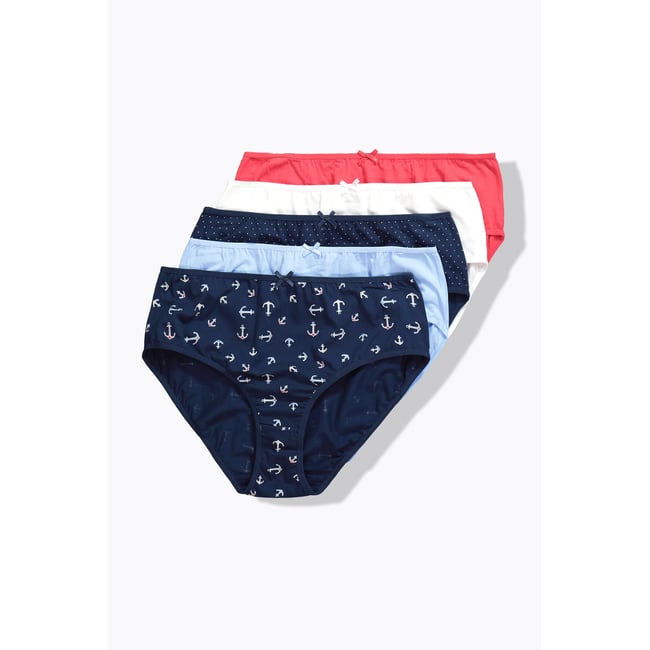 Lot de 5 culottes midi, motif ancres/uni bleu nuit <span itemprop=