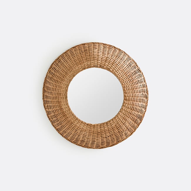Miroir rond bombé en rotin ø60 cm, Naria naturel <span itemprop=