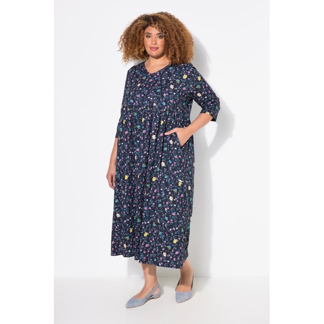 Robe en jersey coupe évasée, motif cachemire noir <span itemprop=