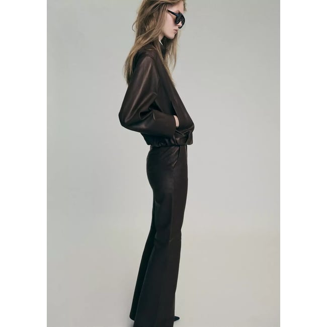 Pantalon flare cuir marron <span itemprop=