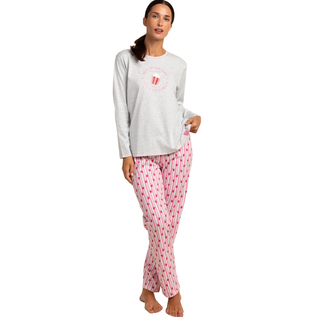Pyjama pantalon top manches longues Lady Night gris <span itemprop=