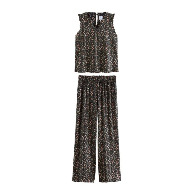Pyjama avec débardeur à motif petites fleurs noir <span itemprop=