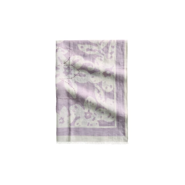 Foulard imprimé en lin mélangé rose bonbon <span itemprop=