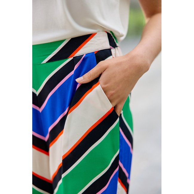 Pantalón de rayas geométricas, de pernera ancha, POLETTE rayas azul verde <span itemprop=