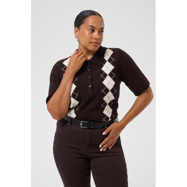 Pullover tricoté marron dark brown/white argyle <span itemprop=