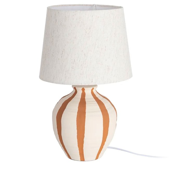 Lampe à poser céramique blanche rayures terracotta 25x25x41cm Couleur marron <span itemprop=