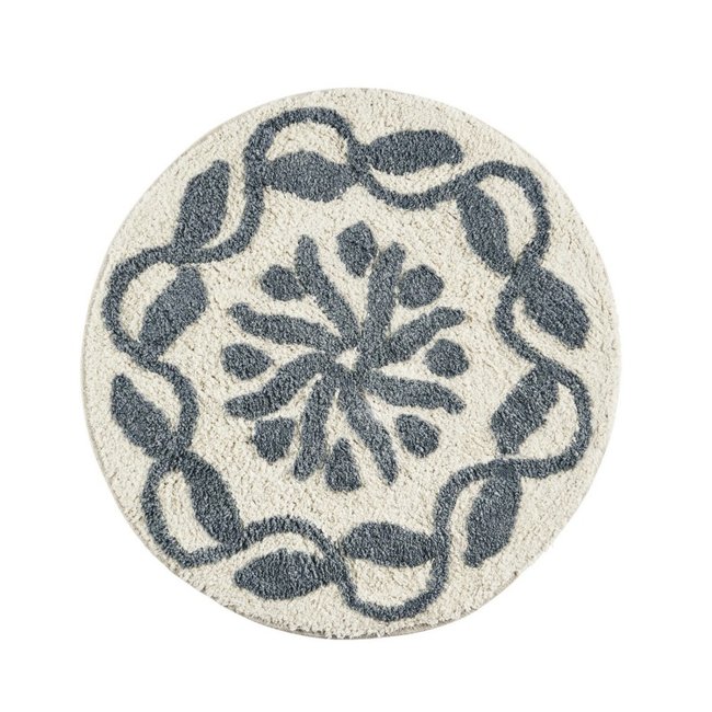 Tapis de bain rond coton tufté Couleur bleu <span itemprop=