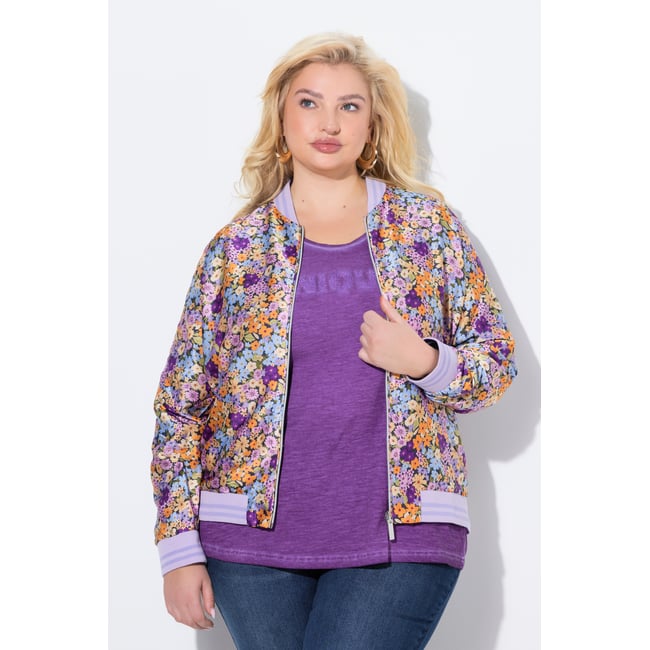 Blouson réversible, uni/à fleurs marine <span itemprop=