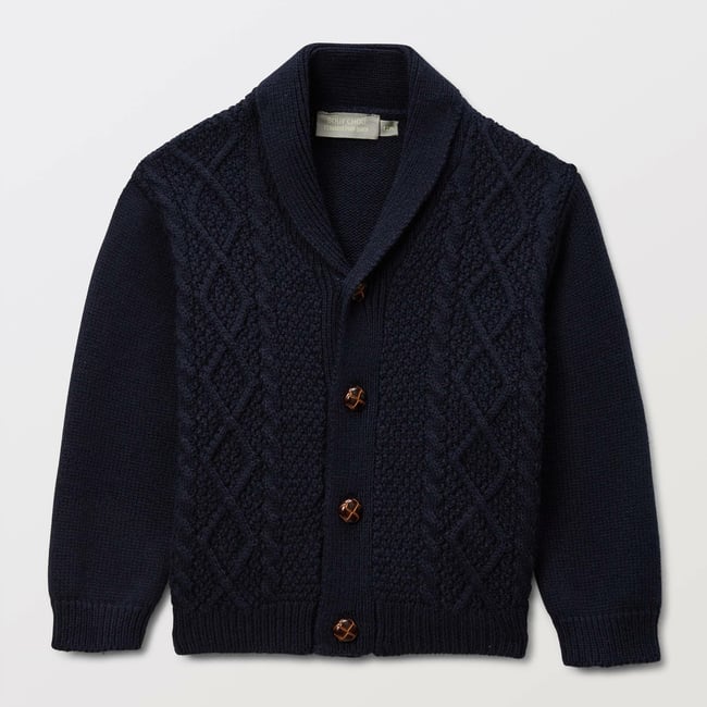 Cardigan tricot à col châle contenant du coton nuit bebe <span itemprop=