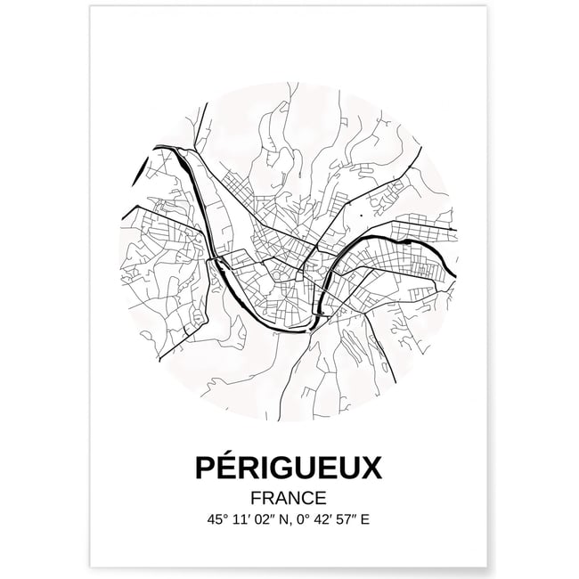Affiche Carte Périgueux Couleur blanc <span itemprop=