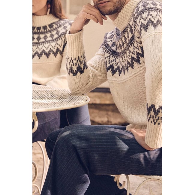 Pull col montant unisexe en laine TEMERAIRE blanc <span itemprop=