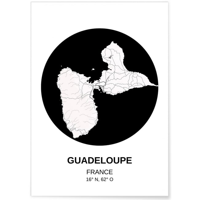 Affiche Carte Guadeloupe Couleur blanc <span itemprop=