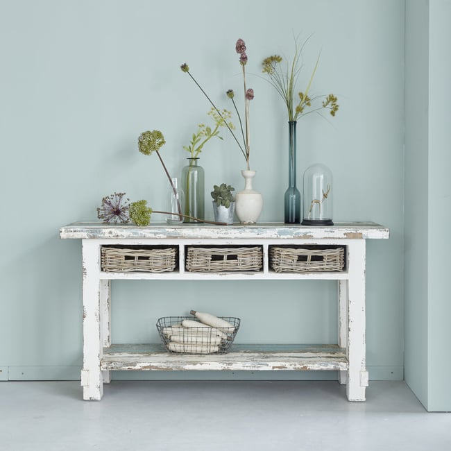 Console en bois recyclé massif 150 cm  ATLANTIC Couleur blanc <span itemprop=