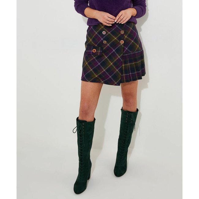 Falda plisada de cuadros de lana mezclada violeta <span itemprop=