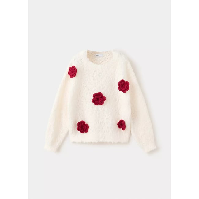 Pull-over maille fleurs écru <span itemprop=