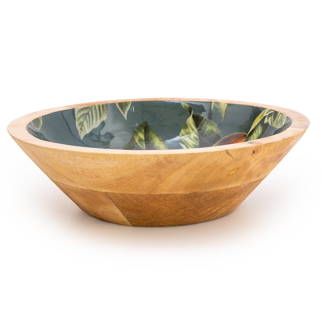 Large Orange Blossom Green Round Dish in Mango Wood, multi-coloured, SO'HOME
