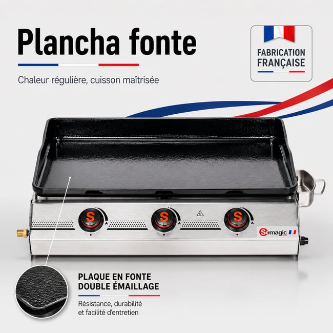 Plancha gaz à poser pour 20 convives gris clair <span itemprop=