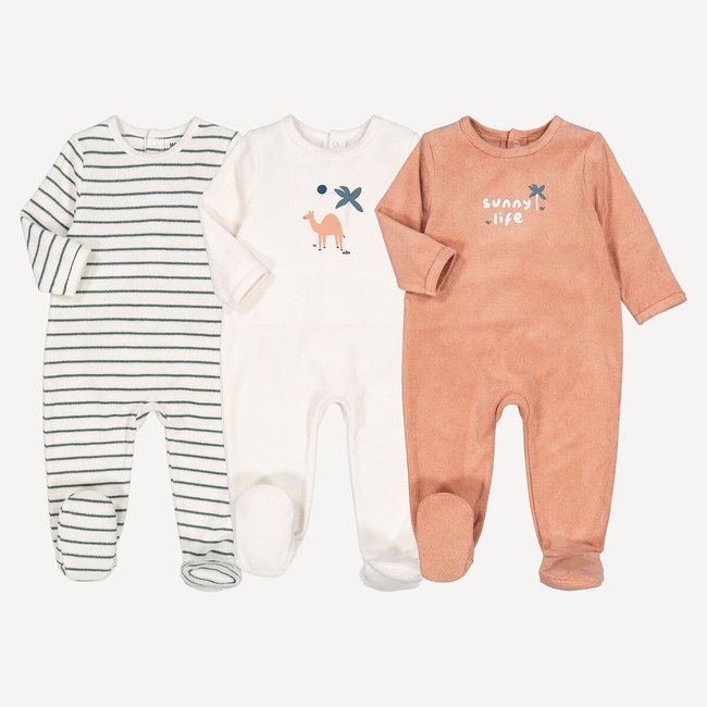 Lote de 3 pijamas de rizo, con estampados de dromedarios y rayas combinados <span itemprop=
