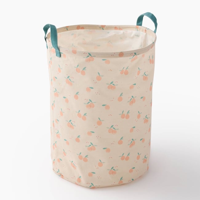 Panier à linge imprimé oranges, D35 x 46 cm, en polycoton Couleur fluo orange <span itemprop=
