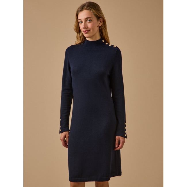 Robe-pull col montant boutons dorés encre <span itemprop=