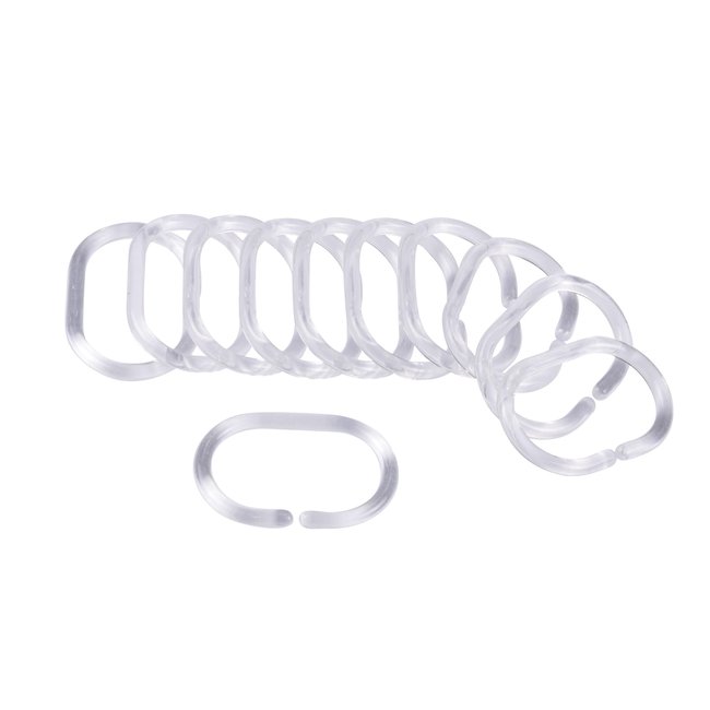 Set de 12 anneaux rideaux de douche plastique 4 x 6 cm transparent multicouleur <span itemprop=