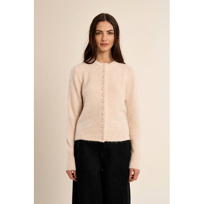 Gilet manches longues col rond ecru <span itemprop=