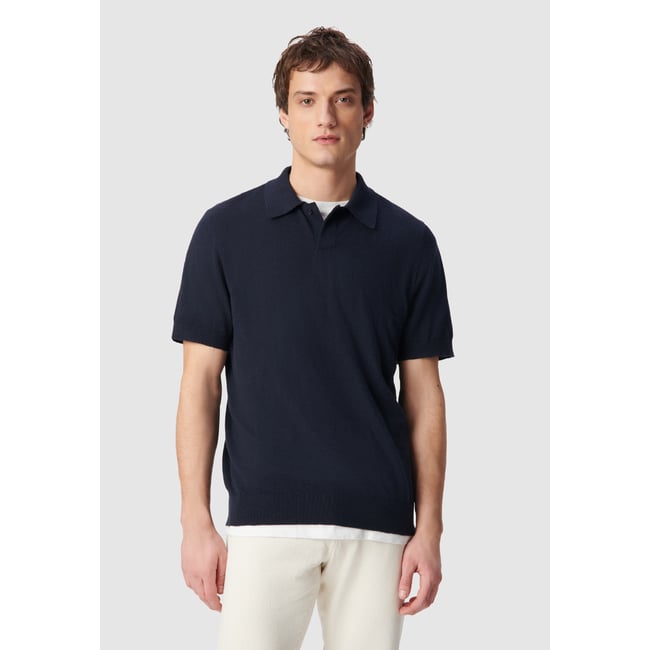 Polo manches courtes maille flammée bleu marine <span itemprop=