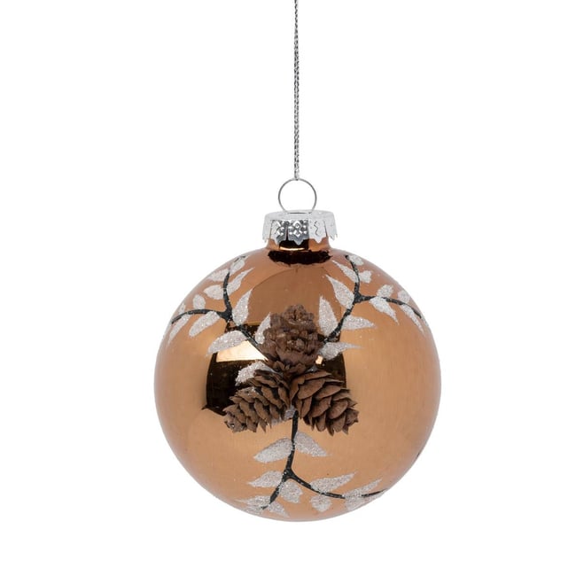 Boule de Noël en verre pomme de pin marron D. 80 mm Couleur marron <span itemprop=