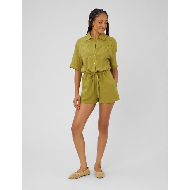 Combishort brorderie anglaise vert kaki <span itemprop=