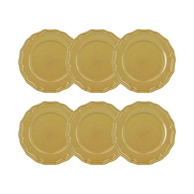 Lot de 6 assiettes à dessert 22cm en grès, SIGNATURE Couleur jaune <span itemprop=