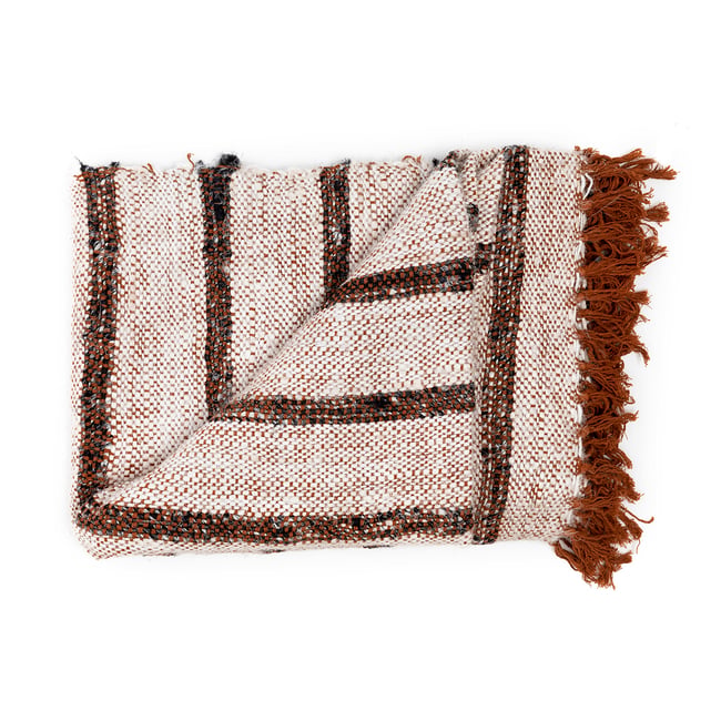 Plaid en coton S'IL VOUS crème et marron <span itemprop=